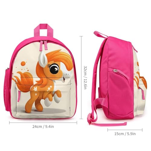 Cute Orange Pony Backpack Small Book Bag with Side Pocket, Lightweight Durable Backpack, Travel Rucksack, Pink-style2