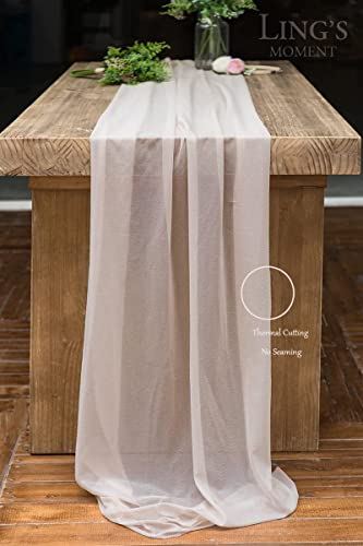 Ling's Moment 10Ft Nude Sheer Chiffon Like Table Runner For Wedding Rustic Boho Wedding Party Bridal Shower Decorations Birthday Party #TOP2