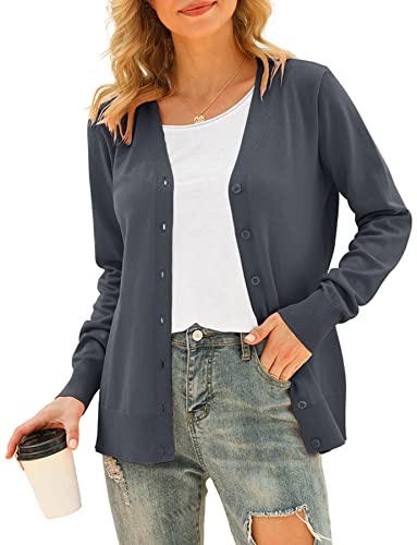 Image of VIISHOW Women Long Sleeve Button Down V Neck Lightweight Basic Knit Sweater Cardigan