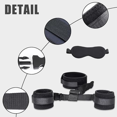 Image of BDSM Neck to Wrist Restraints Bondage Set - Behind Back Handcuffs Collar with Blindfold Adjustable Bondage Set Bed SM Games Play Sex Toys for Couples S&M Floggers