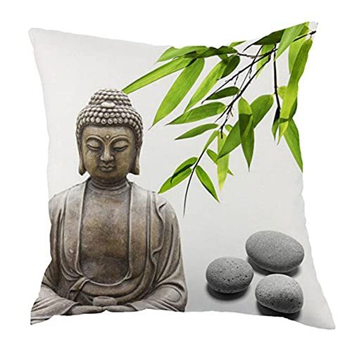 Housse de coussin, statue de Bouddha zen en bambou, taie d'oreiller imprimée pour voiture, canapé, coussin de protection, décoration de la maison, 45 x 45 cm