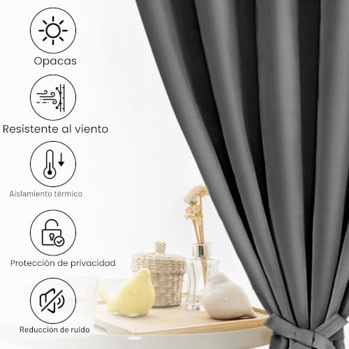 Cortinas opacas para dormitorio y sala de estar gris oscuro pack de 2 XWZO 8