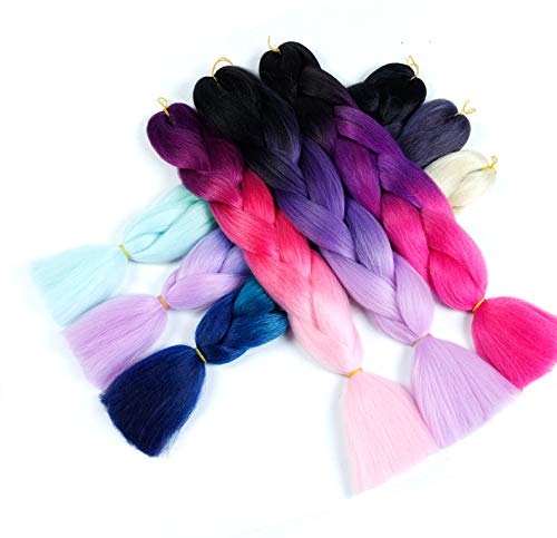 最安値 Alileaderブレイズ ヒップホップダンス 髪型ジャンボ おさげ三色編み込み用2本セット グラデーション ヘアー エクステンション 編み込み コーンロウ ブレーズ みつあみ エクステ 毛束 ウィッグ男女 つけ毛 56 パープルももいろの価格比較