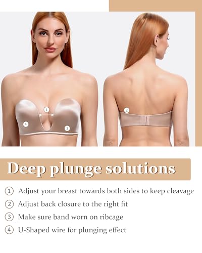 DotVol Women's Multiway Deep U Plunge Padded Push Up Convertible Bra3