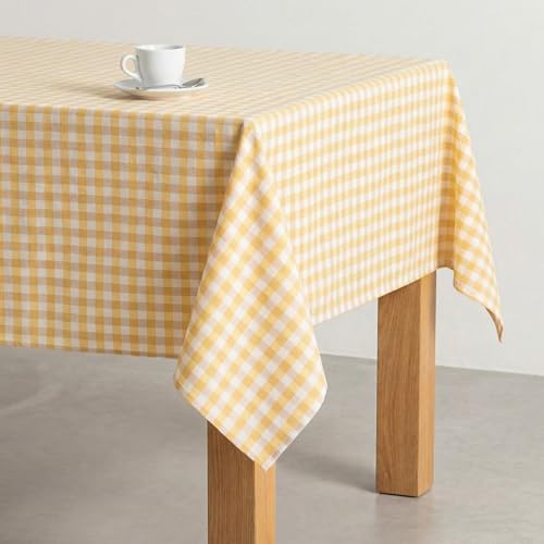 GAMUSI VICHY Nappe Rectangulaire Anti-Taches - Tissu Coton, Sensation Naturelle, 140x100cm, Jaune