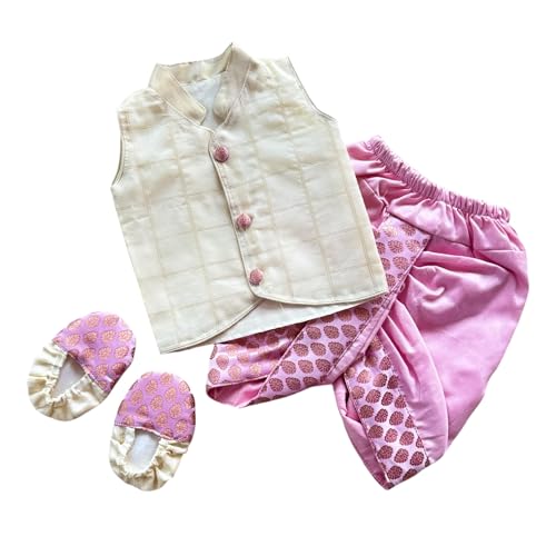 Image of Picksparrow Baby Boy Shirt-Dhoti Pants-Booties (Cotton Silk, Checks)
