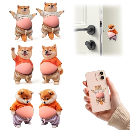 6 Stück 3D Shiba Inu Hundebauchaufklebe, Anti-Collision Sticker, Geräuschdämpfend, Stoßdämpfend, Aus Weichem Gummi, Shiba Inu Hundekopf Aufkleber, Geeignet für Handys, Autos und Den Haushalt