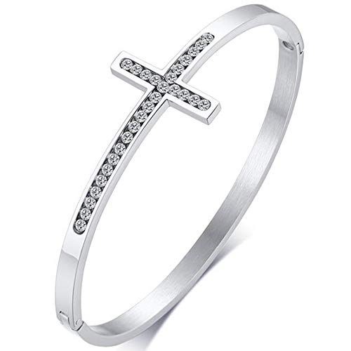 Jude Jewelers Stainless Steel Sideways Cross Christian Religious Bangle Bracelet