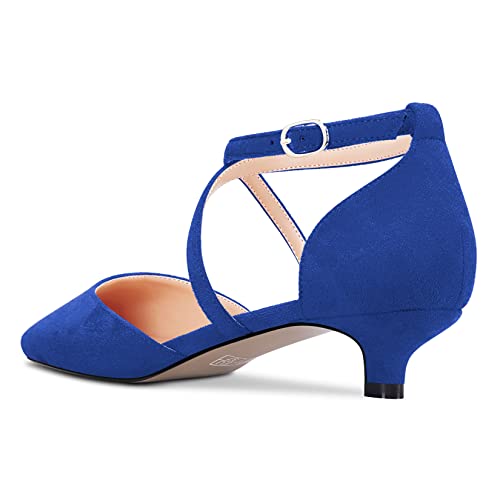 Saekcted Women Girl Low Kitten Heel Close Square Toe Cross-Strap Pumps Classic Cute Dress 1.4 Inches Heels3