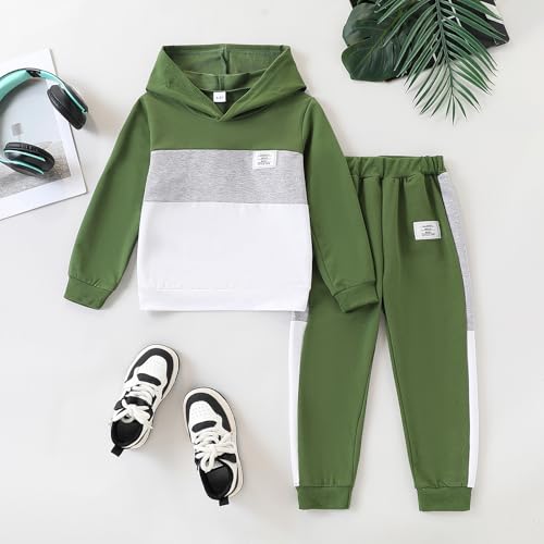Image of Boys Sweatsuit Long Sleeve Color Block Hoodie Sweatshirt and Jogger Pants 2PC Sets Fall Clothes (Sizes: 4-8)