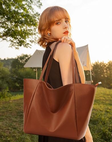 Image of KALIDI Large Tote Bag Vegan Leather Casual Zipper Work Bag Weekender Hobo for Women 16L Oversize Shoulder Travel Purse