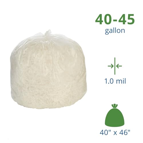 Image of Stout by Envision Clear LLDPE ProPerformance Coreless Bags, 40 inch X 46 inch, 40-45 Gallon Capacity, 1 Mil thick, 100 Bags, Made in the USA (STO-L4046C10)