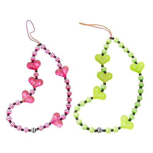 Staqlo 2PCS Handmade Heart Beads Phone Charm - Cute Colorful Phone Bracelet Lanyards and Wrist Straps zlax-35