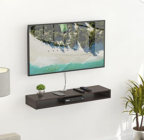 Image of BLUEWUD Kyvid Large Engineering Wood Wall Mount TV Entertainment Unit Set Top Box Stand /TV Cabinet Panel with Shelves for Books & Decor Display Unit Large Upto 50 Inches (Wenge)