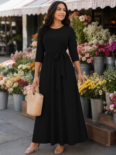 Image of Casual Maxi Dress for Women 3 /4 Sleeve with Pockets