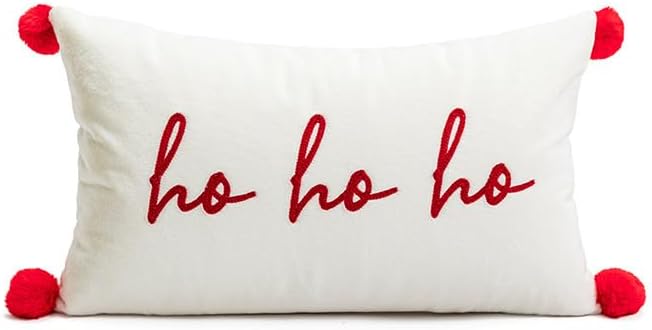 Lently Funda de cojín bordada decorativa navideña (A_ Hahaha 20 x 12 pulgadas)