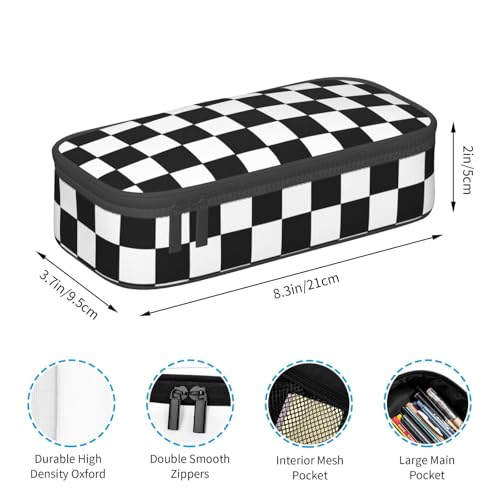 Image of Checkered Flag Pencil Case Aesthetic Large Capacity Pen Pouch | Storage Bag with Compartments for Travel School Office Organizer