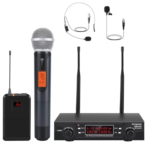 innopow 200-Channel Wireless Microphones System, Wireless Lavalier Microphone, Dual UHF Bodypack...