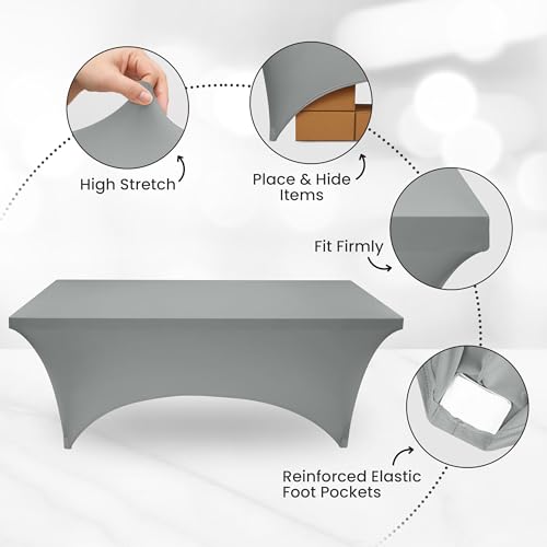 Image of Utopia Kitchen Spandex Tablecloth 1 Pack [6FT, Grey] Tight, Fitted, Washable and Wrinkle Resistant Stretch Rectangular Patio Table Cover for Event, Wedding, Banquet & Parties [72Lx30Wx30H Inch]
