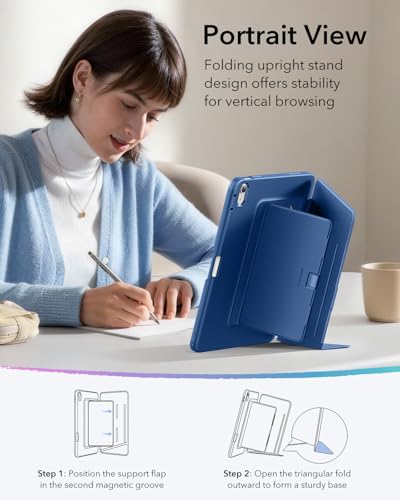 Image of ESR for iPad A16 Case, iPad 11th /10th Generation Case (2025 /2022) 11 Inch /10.9 Inch, Vertical Stand Cover with Pencil Holder, Ultra-Stable Magnetic Cover, Multi Stand Angles, Flip Series, Blue | (2025 /2022)