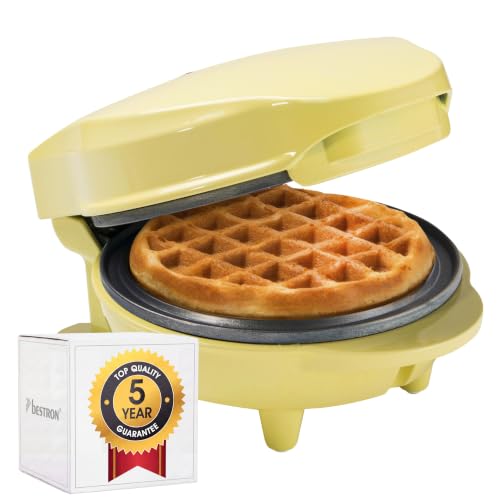 Bestron Mini-Waffeleisen für klassische Waffeln kleiner Waffelmaker mit Antihaftbeschichtung für Kindergeburtstage Familienfeiern Ostern oder Weihnachten Retro Design 550 Watt Farbe: Gelb