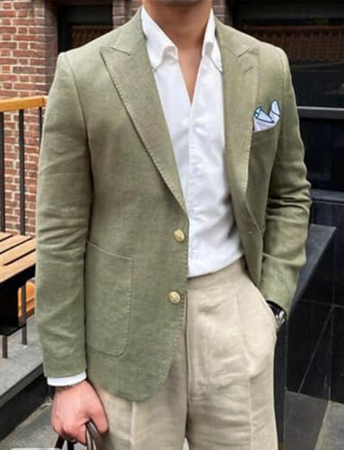 VENNYNG Men's Linen Blazer Jacket Two Gold Buttons Beach Wedding Casual Solid Colored Single Breasted Sport Jacket4