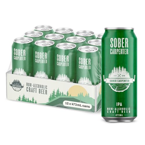 SOBER CARPENTER - IPA Beer (Craft), Delightful Non Alcoholic Beer for Any Occasion, Non Alcoholic Spirits & Alcohol Alternative, Low Calorie Drink with 65 Calories & 42 IBU, Pack of 12 (16 oz Ea)