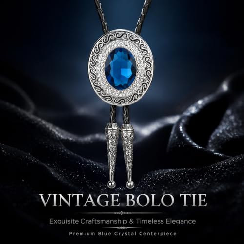 Image of Western Bolo Tie Cowboy Bolo Ties Rhinestone Necklace Bola Tie for Men Women