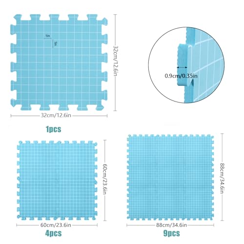 Image of CraftyManor 9 PCS Blocking Mats for Knitting & Crochet Projects, Crochet Blocking Mat with 50 T- Pins, Knitting Board and Pins (Blue 9PCS)