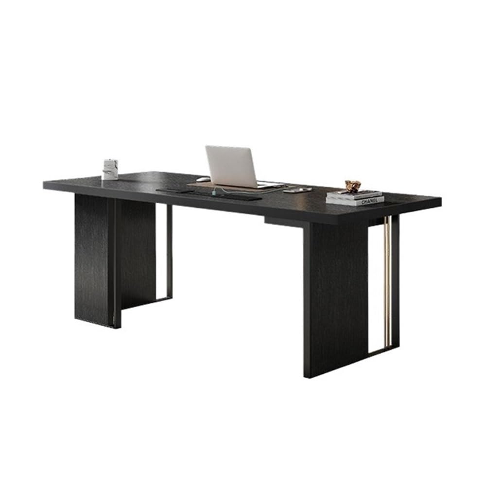 Computer Desk, Modern PC Desk Workstation with Drawer, Black Oak-Grain Finish Writing Table with Charging Station for Home Office