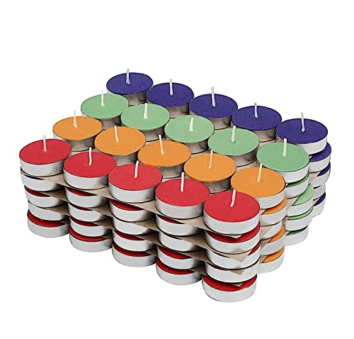 Image of Floryn Decor Unscented Colorful Tealight Candles | Paraffin Wax | Smokeless, Lead-Free Cotton Wick | Long Burning Time -2-3 hrs. | Perfect for Decoration, Festivals, Weddings, |10 Grams Each. 100 Pcs