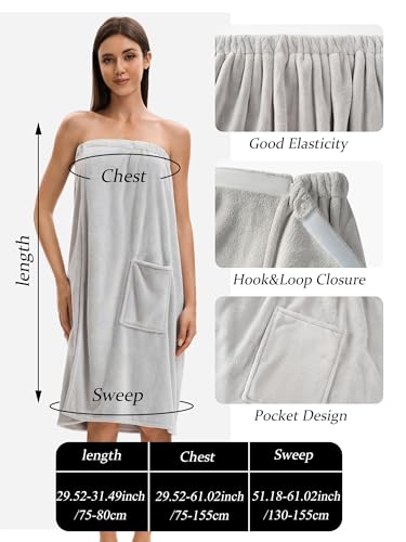 Image of Towel Wrap For Women After Shower,Plush Bath Robe Female,Sauna Spa Wrap Around Towels With Pockets