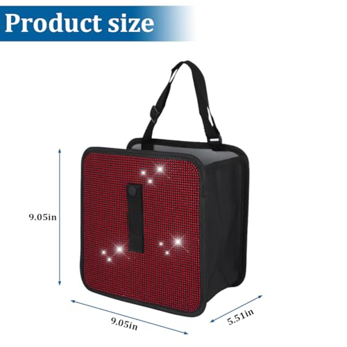 Image of BELOMI Car Foldable Trash Can, Bling Rhinestone Crystal Auto Hanging Waterproof Leakproof Garbage Bin, Vehicle Waste Basket Dustbin, Multipurpose Car Organizer Accessories for SUV Truck RV (Red)