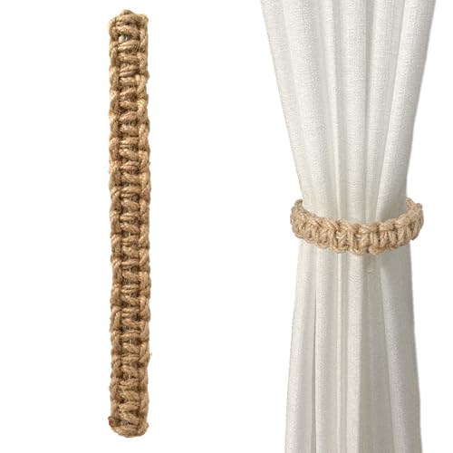 Paquete De 4 Alzapaños para Cortinas, Alzapaños De Cortina De Cuerda De Yute Natural,Tiebacks De Cortina Trenzados a Mano,Alzapaños De Cortina Bohemios para El Hogar Y La Oficina (Marrón)