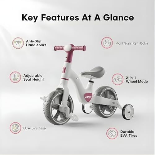 Image of TinyRover Toddler Balance Bike to Tricycle Trike - 3-in-1 Ride-On Toy with Non-Slip Grips, Cushioned Seat & Training Wheels for Boys Girls 2-5 Yrs