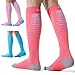 CS CELERSPORT 3 Pairs Compression Socks for Men and Women Running Support Socks, Blue+Watermelon Red+Pink, Small/Medium