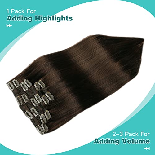 SURNEL Hair Extensions Clip in Real Human Hair 14inch 55cm #2 Dark Brown Thick Soft 6 Pcs Straight Human Hair Clip in Extensions Full Head Double Weft 100 Grams (C#2 - Image 3