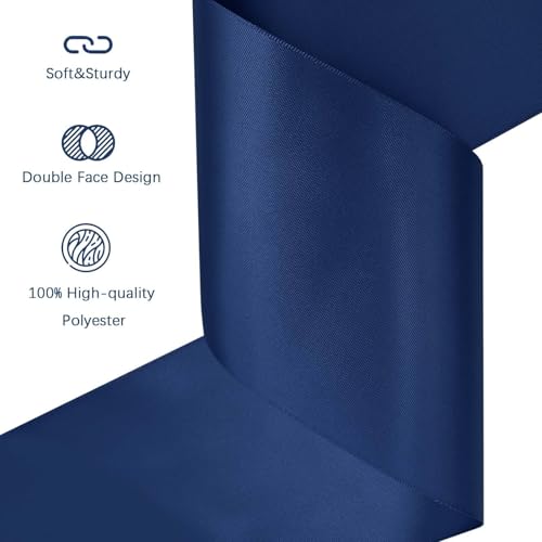 Image of Navy Blue Satin Ribbon 4 inch X 15 Yards Polyester Ribbon for Gift Wrapping Very Suitable for Weddings Party Hair Bow Invitation Decorations and More