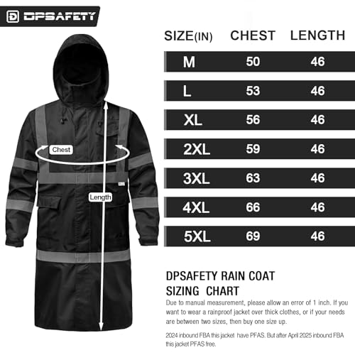 Image of Hi Vis Rain Jacket with 3M Reflective Stripe,High Visibility Class 3 Rain coats,Safety Waterproof Rain Suits for Men with Hood and 2 Large Pockets construction work rain gear(Black L)
