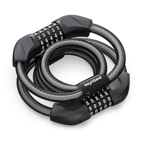 NextSeal Candado Patinete Eléctrico, Candado Bicicleta Combinación de 5 Dígitos, 12MM Cerradura de Doble Cable, Antirrobo de Bicicleta para Scooter, Bici, Moto, 105CM (Negro)