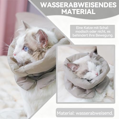 Katzen Nach Op Halsband, Weiche Verstellbare Atmungsaktive Halskrause, Wundschutz Kragen Verhindert Lecken von Wunden, Ideal für Katzen und Kätzchen bei Operationen und Wundpflege (Khaki)