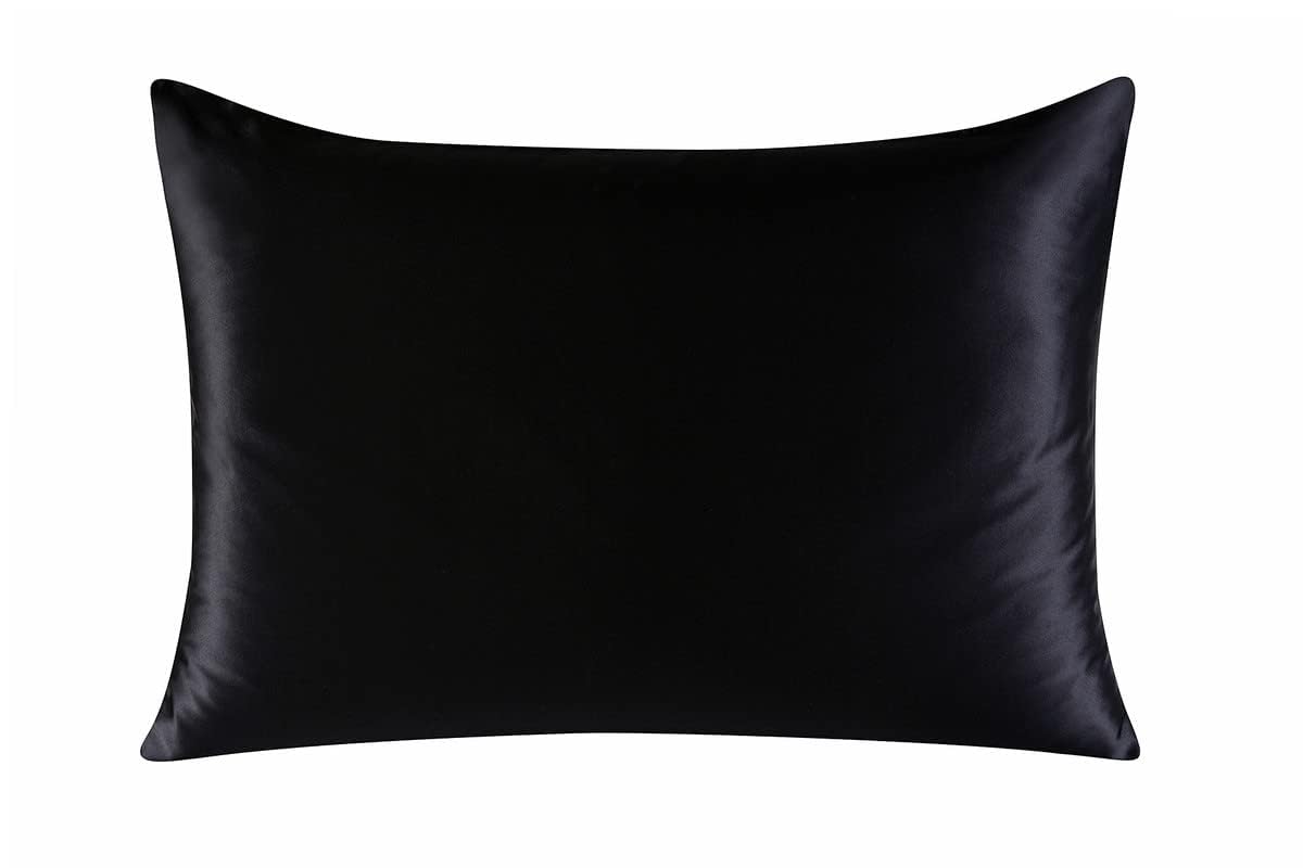 townssilk Federa di seta,100% naturale seta di gelso 19momme,doppia faccia,benefica per capelli e pelle,federa seta cuscino,ipoallergenica,cerniera nascosta,600 fili,1 pz,50x80cm,Nero