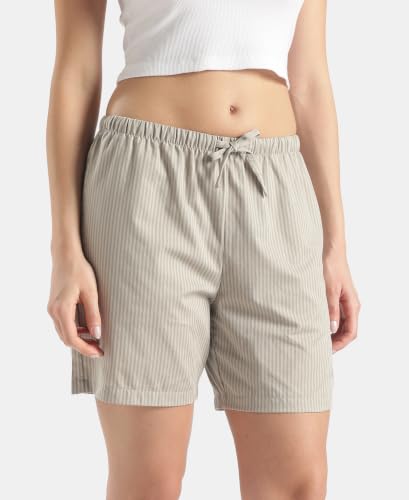 Image of Jockey RX15 Women Super Combed Cotton Yarn Dyed Woven Relaxed Fit Striped Shorts with Side Pockets (Colors & Prints May Vary)