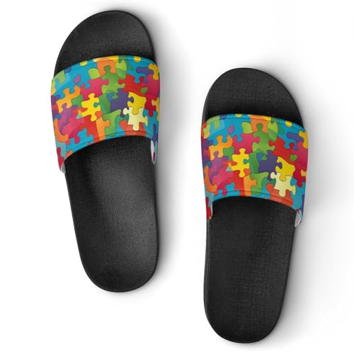 Autism Puzzled House Sandals Non-Slip Bathroom Slippers Beach Summer Shoes for Men Women