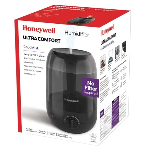 Honeywell Ultra Comfort Cool Mist Humidifier, No Filter, Easy to Fill and Clean, Cleaning Brush Included, Ultra Quiet, Use Air Humidifier with Essential Oils for Extra Comfort, Black, HUL545B - image 8