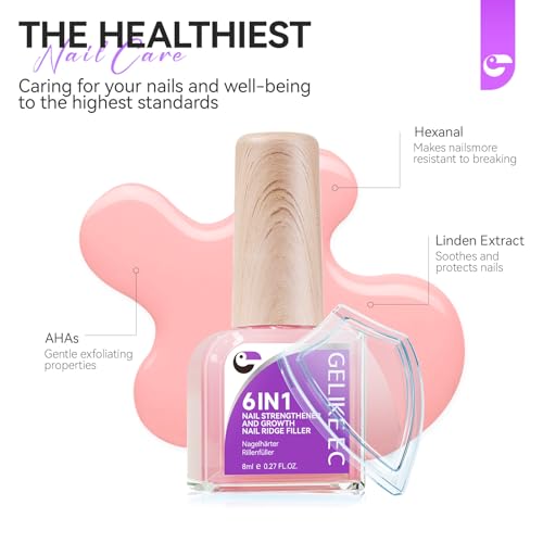 Gelike ec Nagelhärter Wachstums Nagel Rillenfüller: 6 in 1 Sheer Pink Nagelverstärker Reparatur für Dünne Beschädigte und Brüchige Nägel
