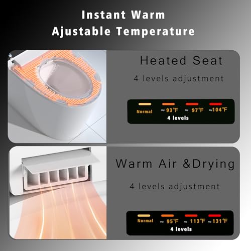 Inodoro inteligente compacto WinZo de 23 pulgadas con asiento bidé integrado para baños pequeños, descarga automática, luz nocturna LED, asiento bidé calefactado con secado por aire caliente (blanco con panel blanco) miniatura 5