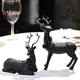 AOMOONOA Black Christmas Reindeer Figurines, 2Pcs Small Reindeer Christmas Decoration Indoor, Tabletop Reindeers Statue Christmas Decor, Resin Deer Figurine Decorations for Home
