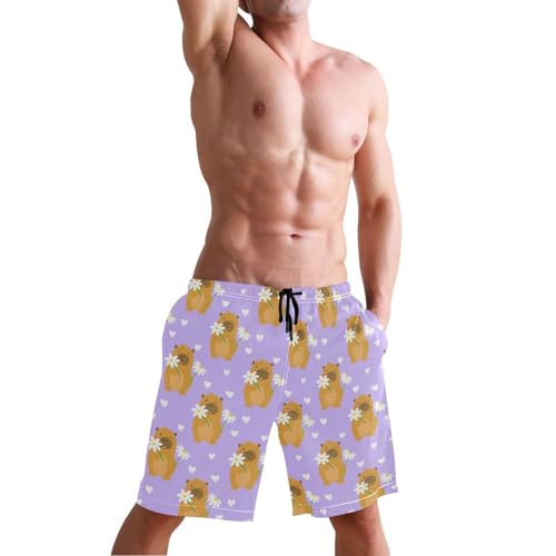 Quick Dry Cute Capybaras Men's Swimming Shorts Swim Trunks with Mesh Lining Beach Wear - S4