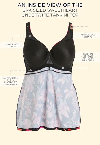 Swimsuits For All Women's Bra Sized Sweetheart Underwire Tankini Top (Plus3